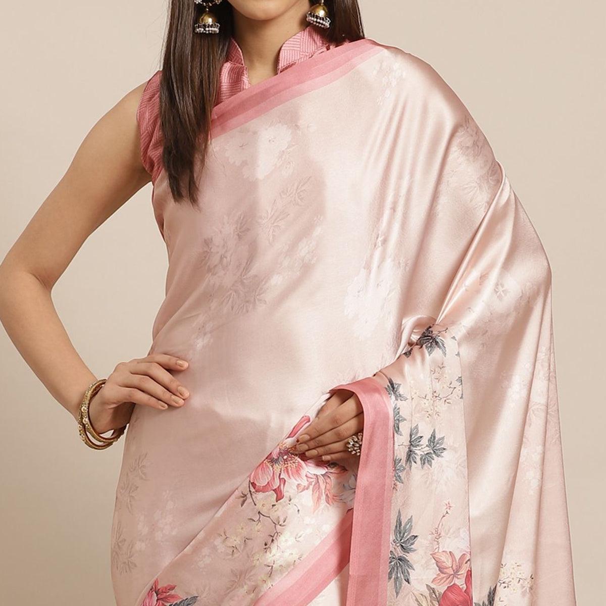 Charming Beige Colored Casual Wear Printed Satin Crepe Saree