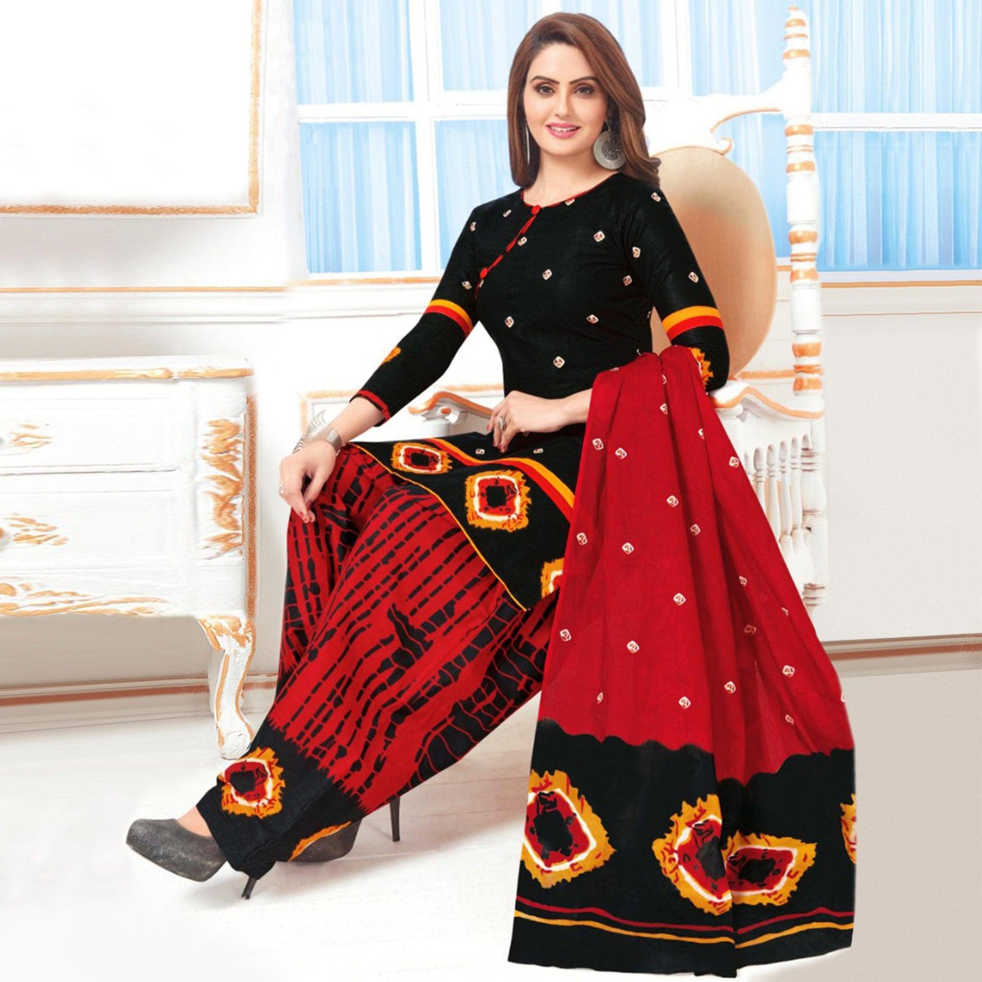Charming Black Colored Casual Wear Printed Crepe Salwar Suit