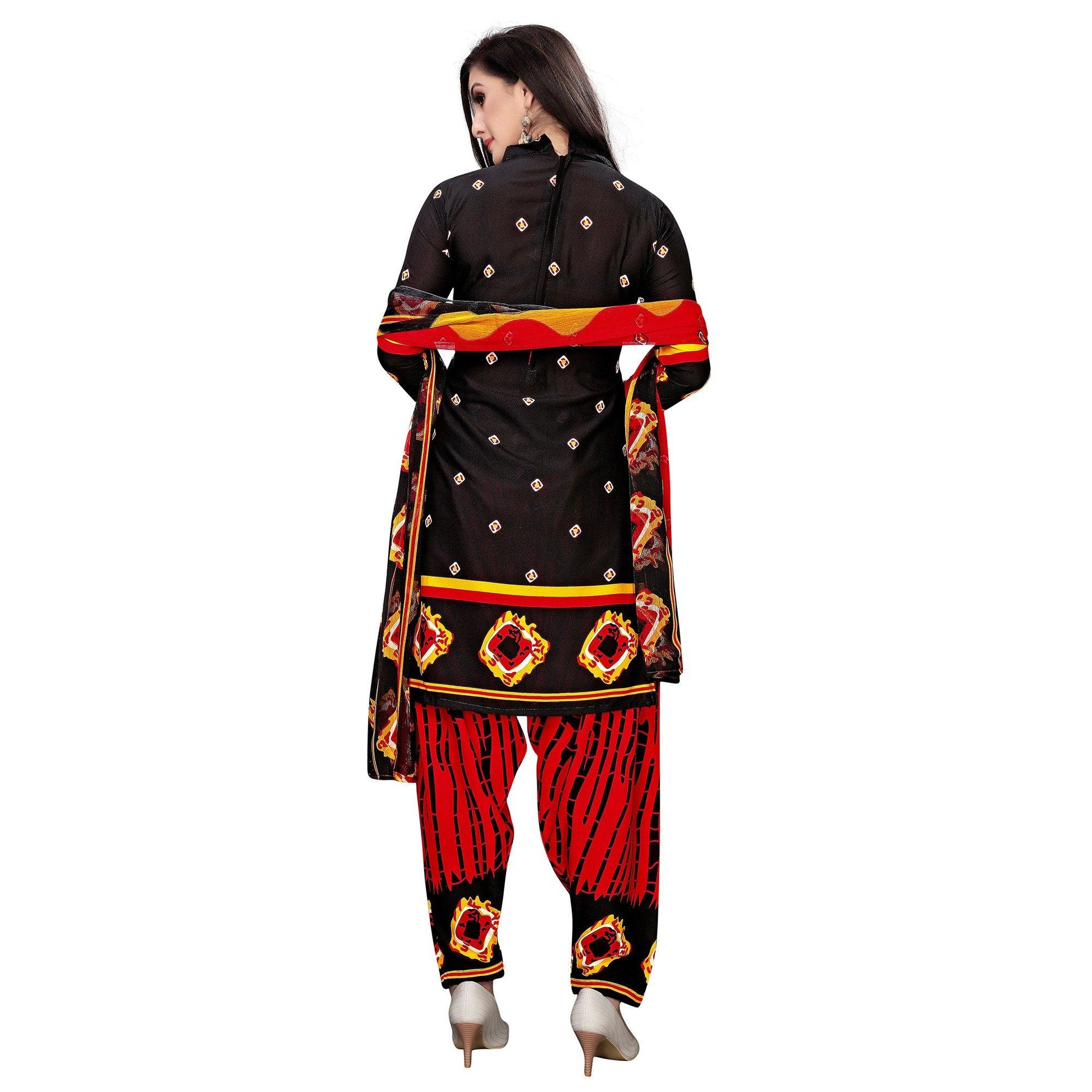 Charming Black Colored Casual Wear Printed Crepe Salwar Suit