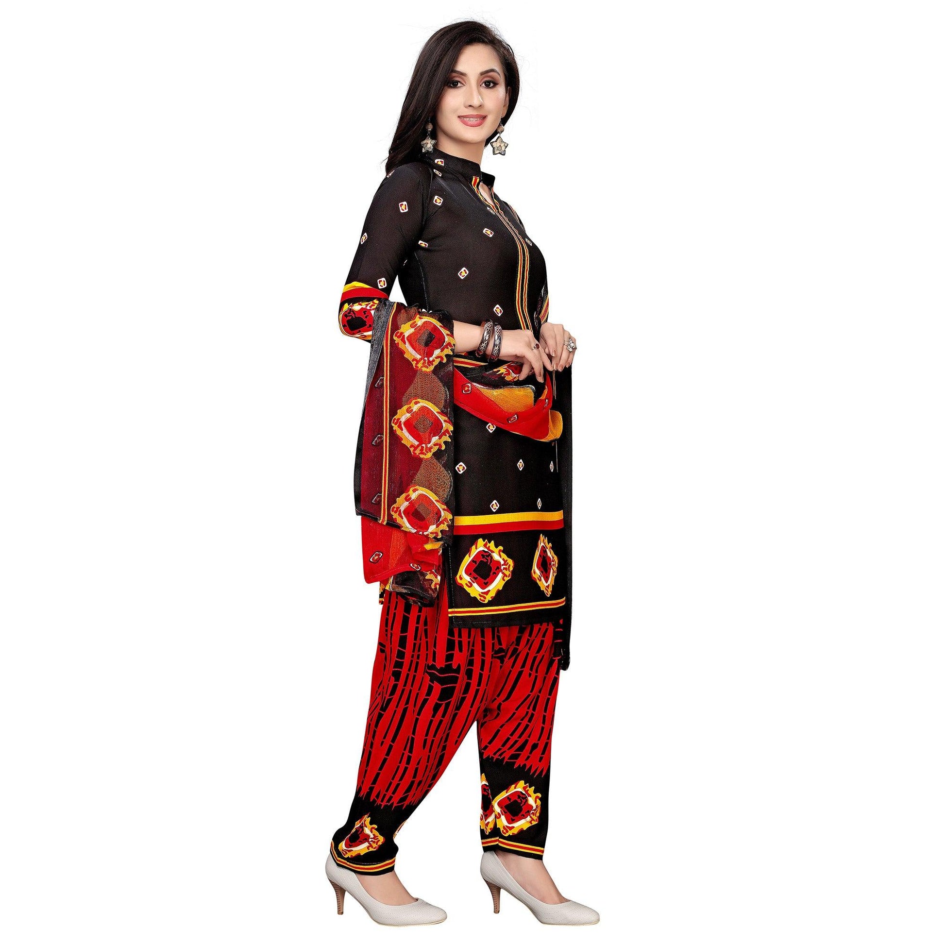 Charming Black Colored Casual Wear Printed Crepe Salwar Suit