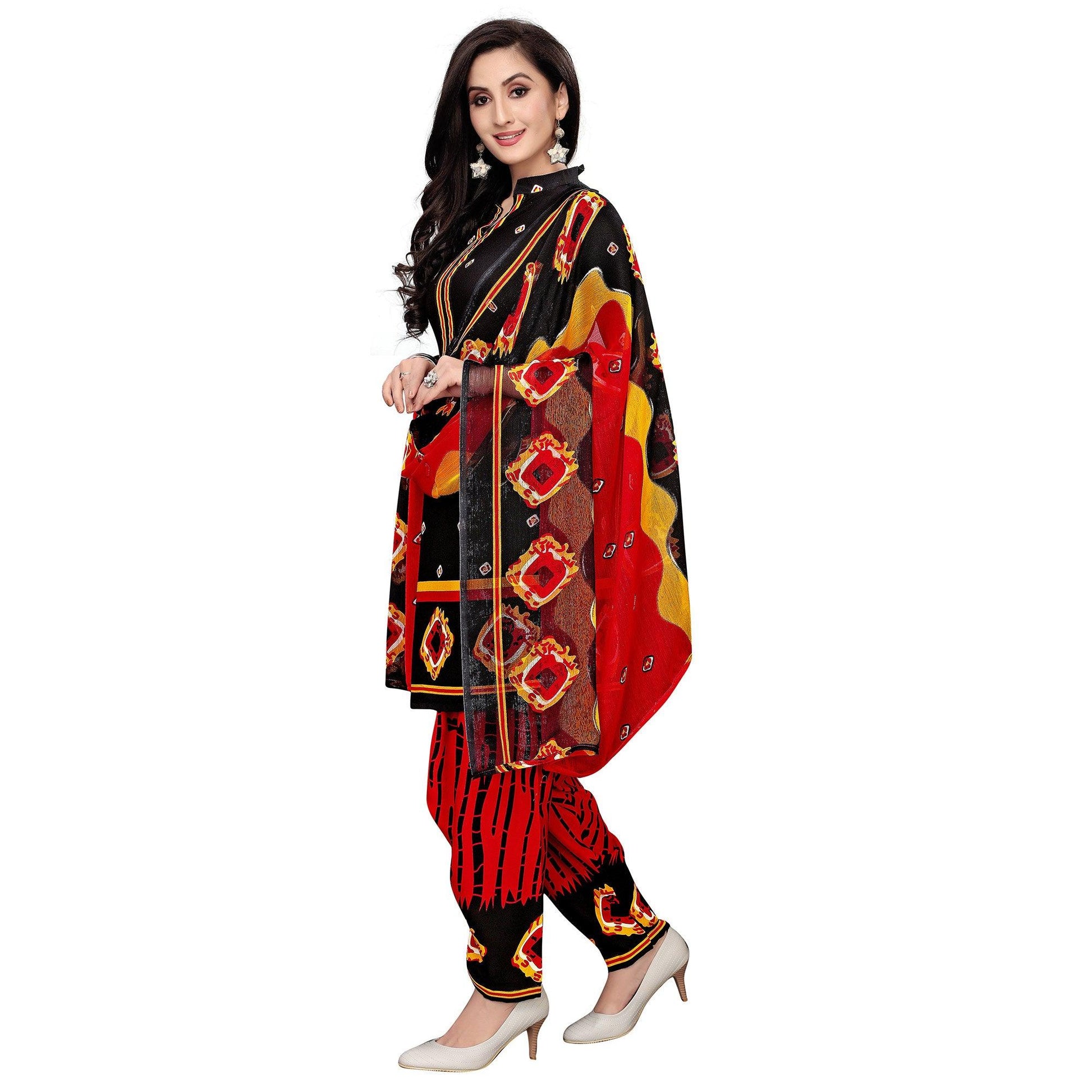 Charming Black Colored Casual Wear Printed Crepe Salwar Suit