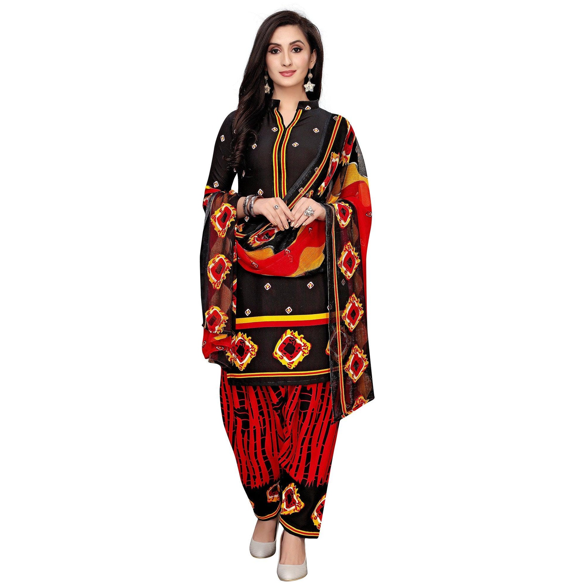 Charming Black Colored Casual Wear Printed Crepe Salwar Suit