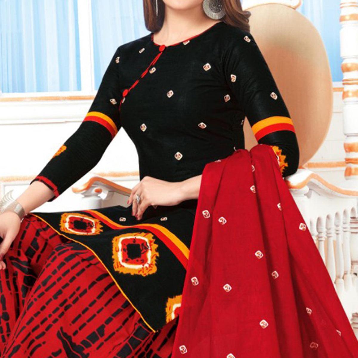 Charming Black Colored Casual Wear Printed Crepe Salwar Suit