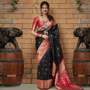 Charming Black Colored Festive Wear Woven Banarasi Art Silk Saree