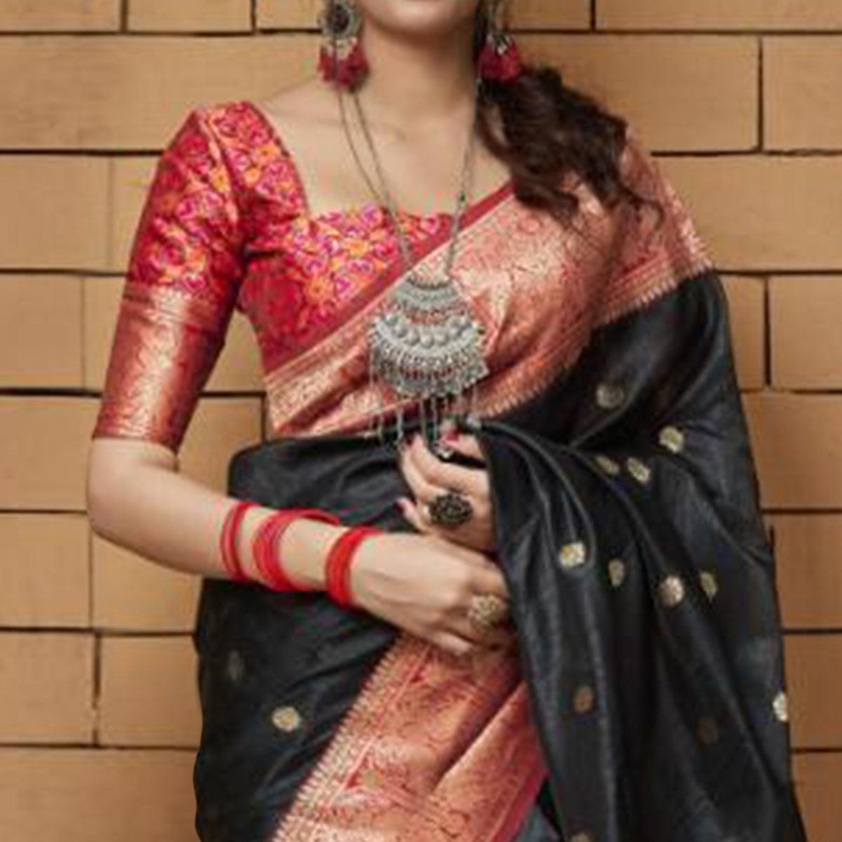 Charming Black Colored Festive Wear Woven Banarasi Art Silk Saree
