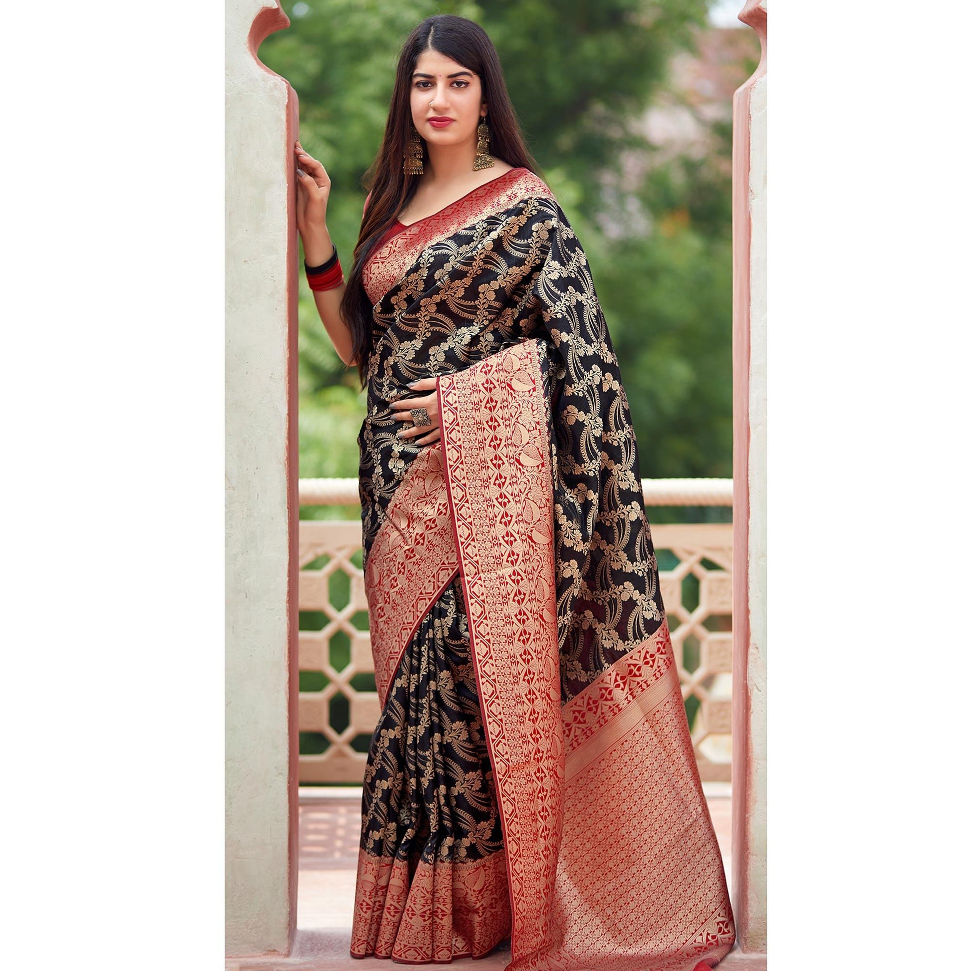 Charming Black Colored Festive Wear Woven Banarasi Silk Saree