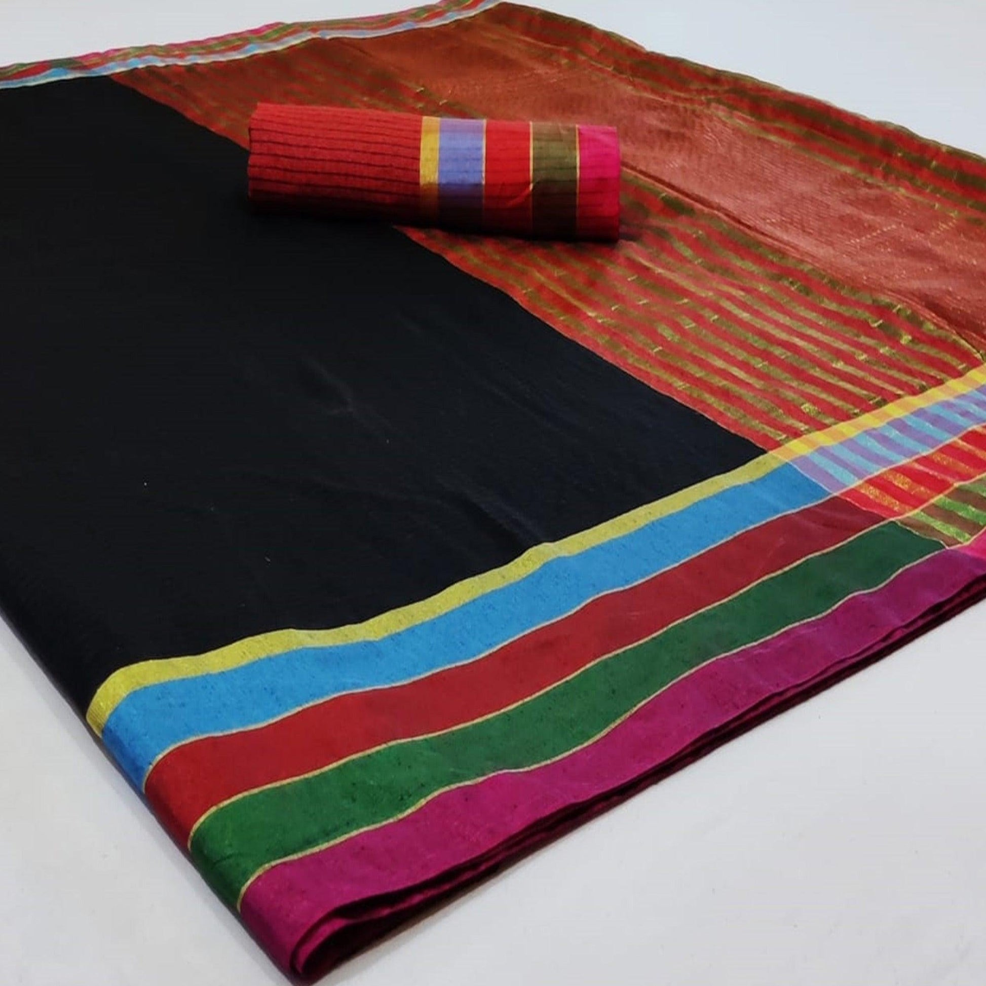Charming Black Colored Festive Wear Woven Cotton Saree