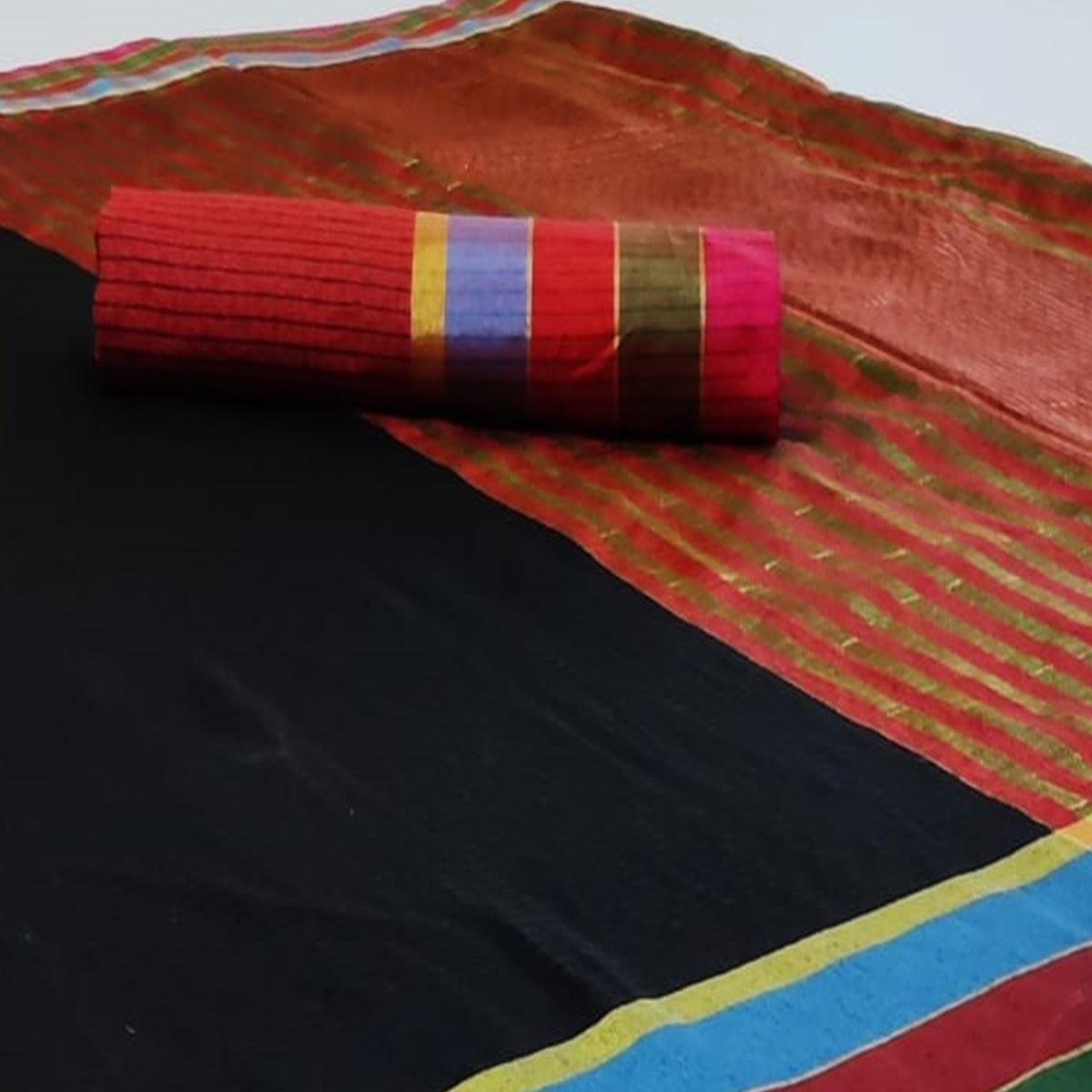 Charming Black Colored Festive Wear Woven Cotton Saree