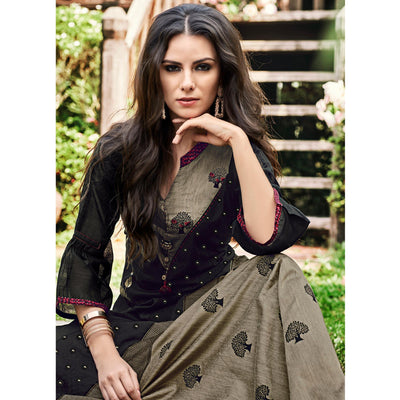 Charming Black Colored Party Wear Printed Modal-Jacquard Long Kurti