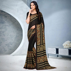 Charming Black Coloured Lace Piping Work Casual Wear Georgette Saree