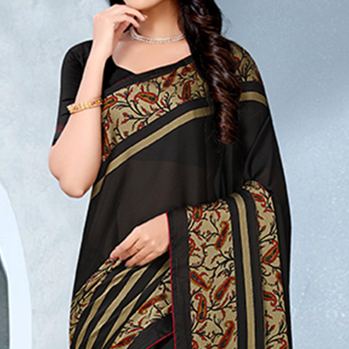 Charming Black Coloured Lace Piping Work Casual Wear Georgette Saree