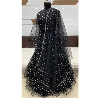 Charming Black Coloured Metallic Foil Printed Net Lehenga Choli