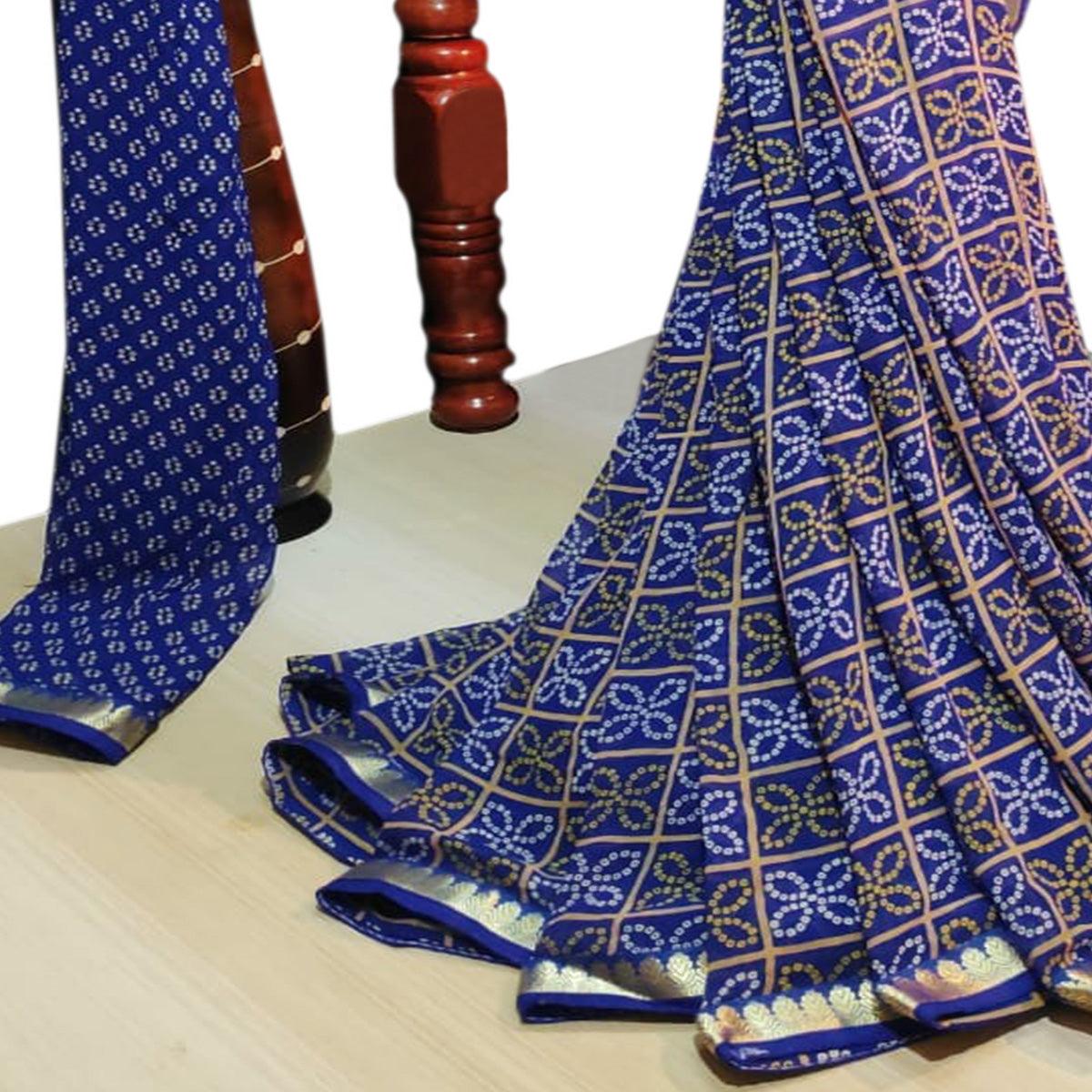 Charming Blue Colored Casual Wear Bandhani Printed Georgette Saree