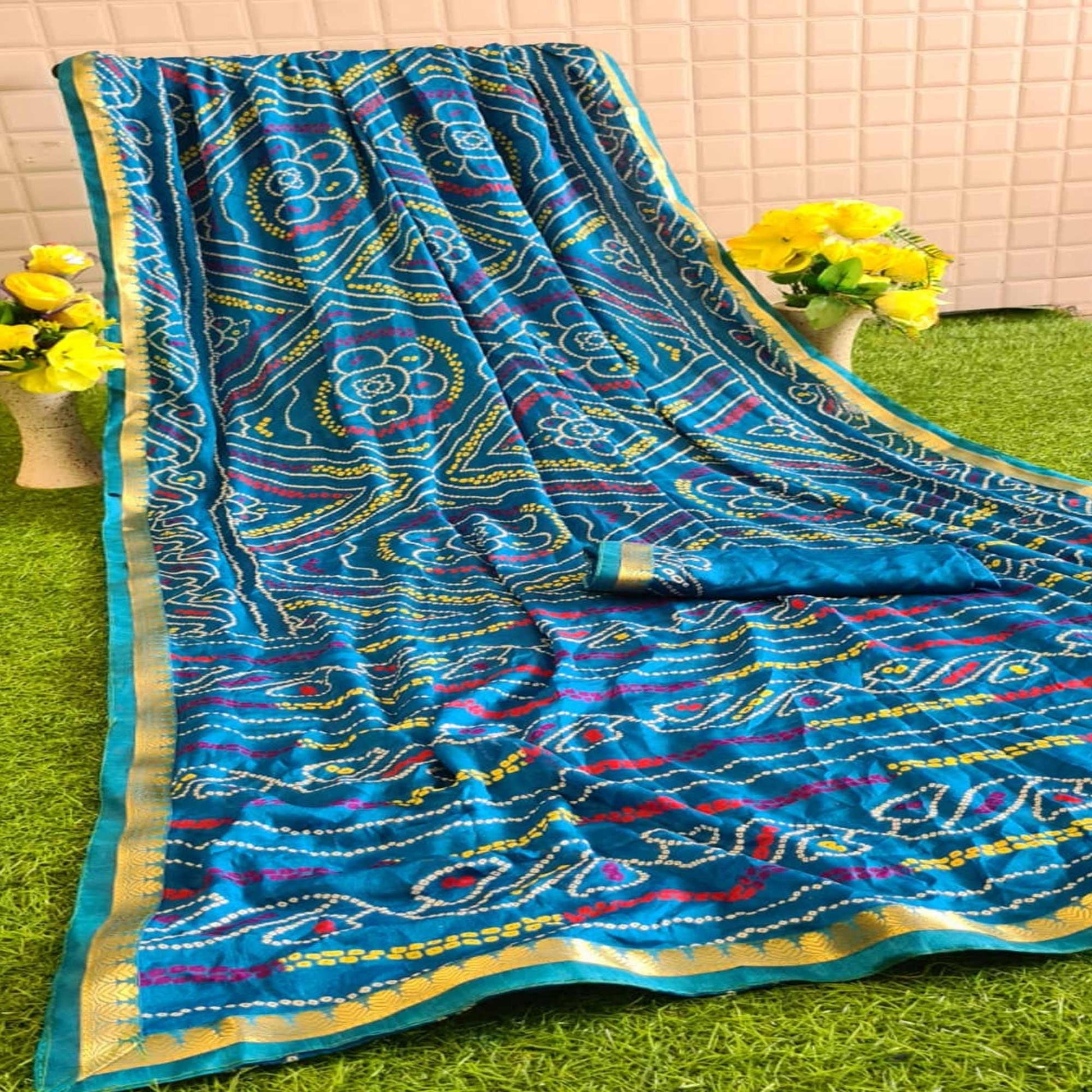 Charming Blue Colored Festive Wear Woven Moss Georgette Saree