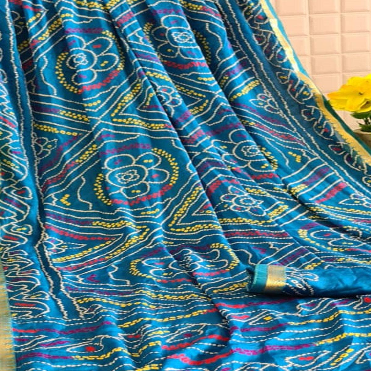 Charming Blue Colored Festive Wear Woven Moss Georgette Saree