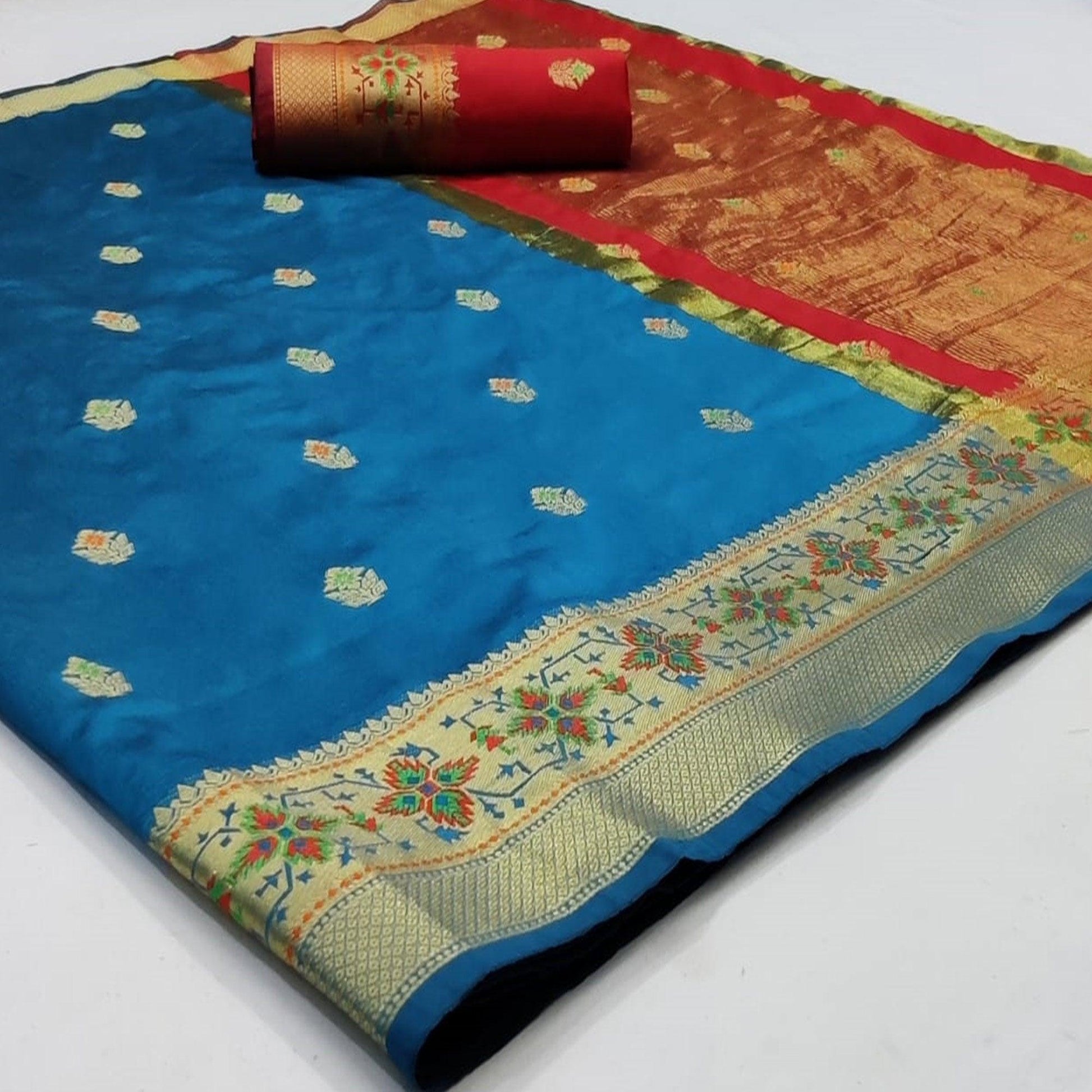 Charming Blue Colored Festive Wear Woven Silk Saree