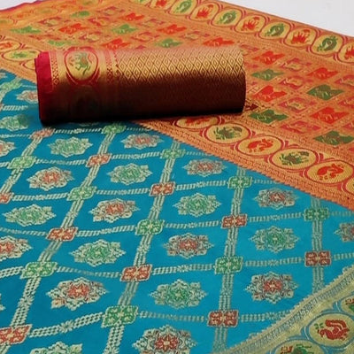 Charming Blue Colored Festive Wear Woven Silk Saree