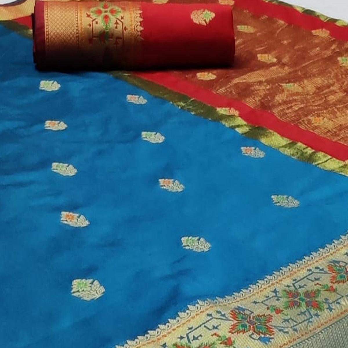 Charming Blue Colored Festive Wear Woven Silk Saree