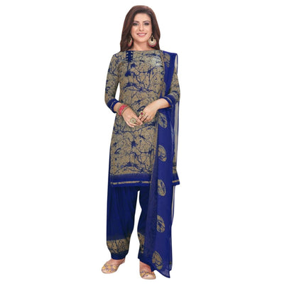 Charming Brown - Blue Colored Casual Wear Printed Crepe Patiala Dress Material