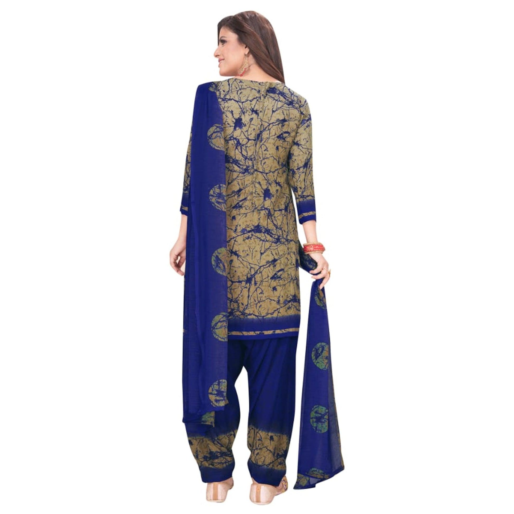 Charming Brown - Blue Colored Casual Wear Printed Crepe Patiala Dress Material