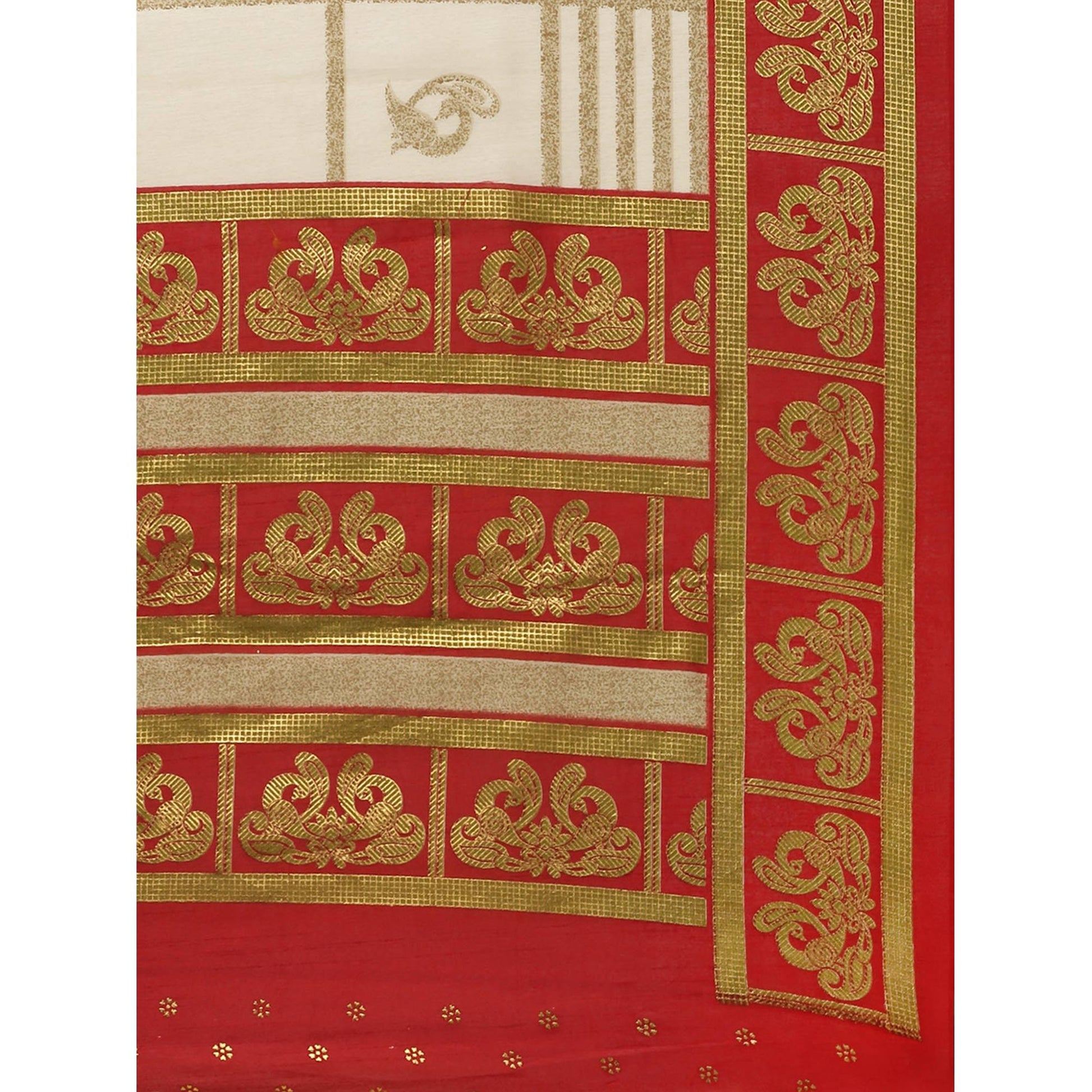 Charming Cream-Red Colored Festive Wear Cheked Foli Print Patola Silk Saree