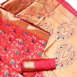 Charming Dark Peach Colored Festive Wear Woven Banarasi Art Silk Saree
