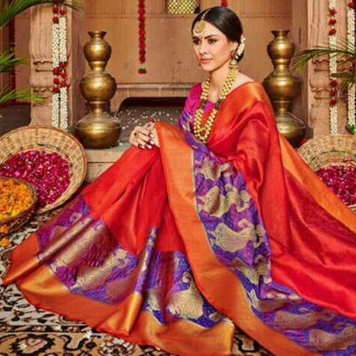 Charming Dark Red Colored Festive Wear Woven Art Silk Saree