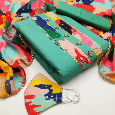 Charming Green Colored Casual Wear Printed Cotton Dress Material