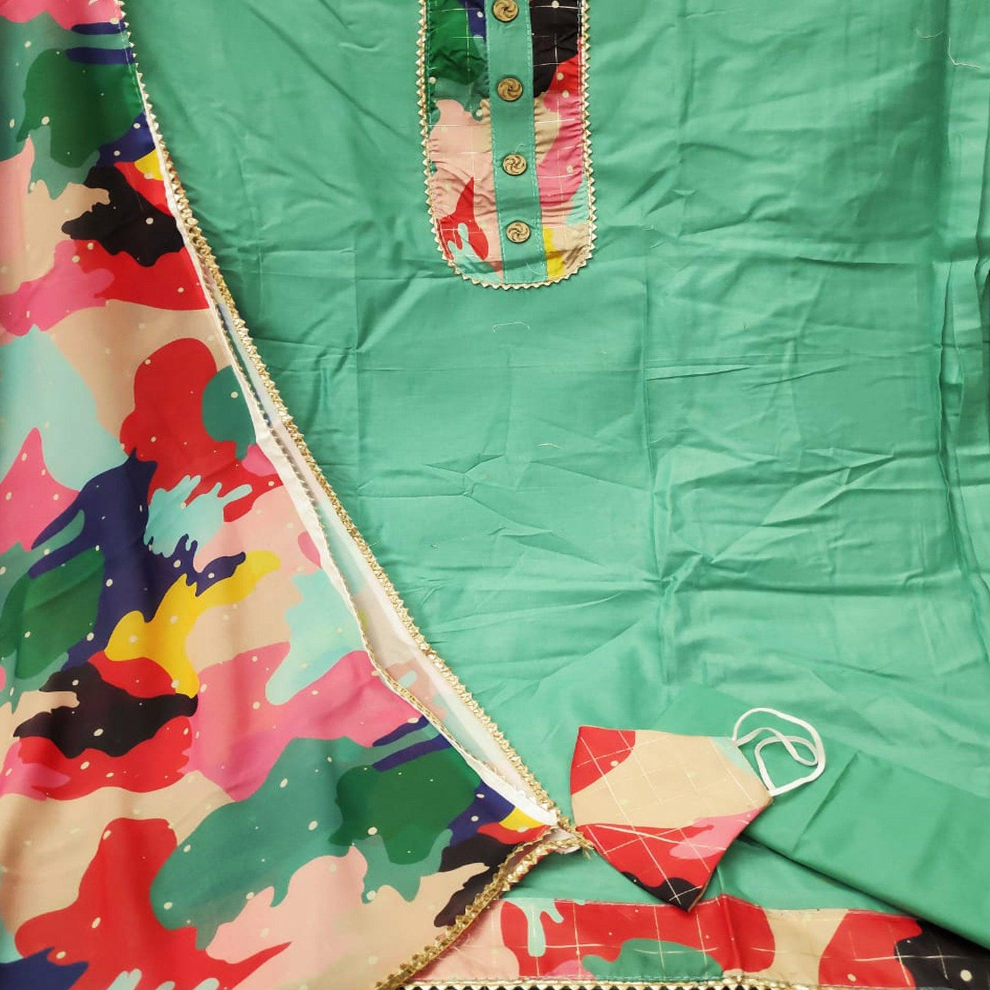 Charming Green Colored Casual Wear Printed Cotton Dress Material
