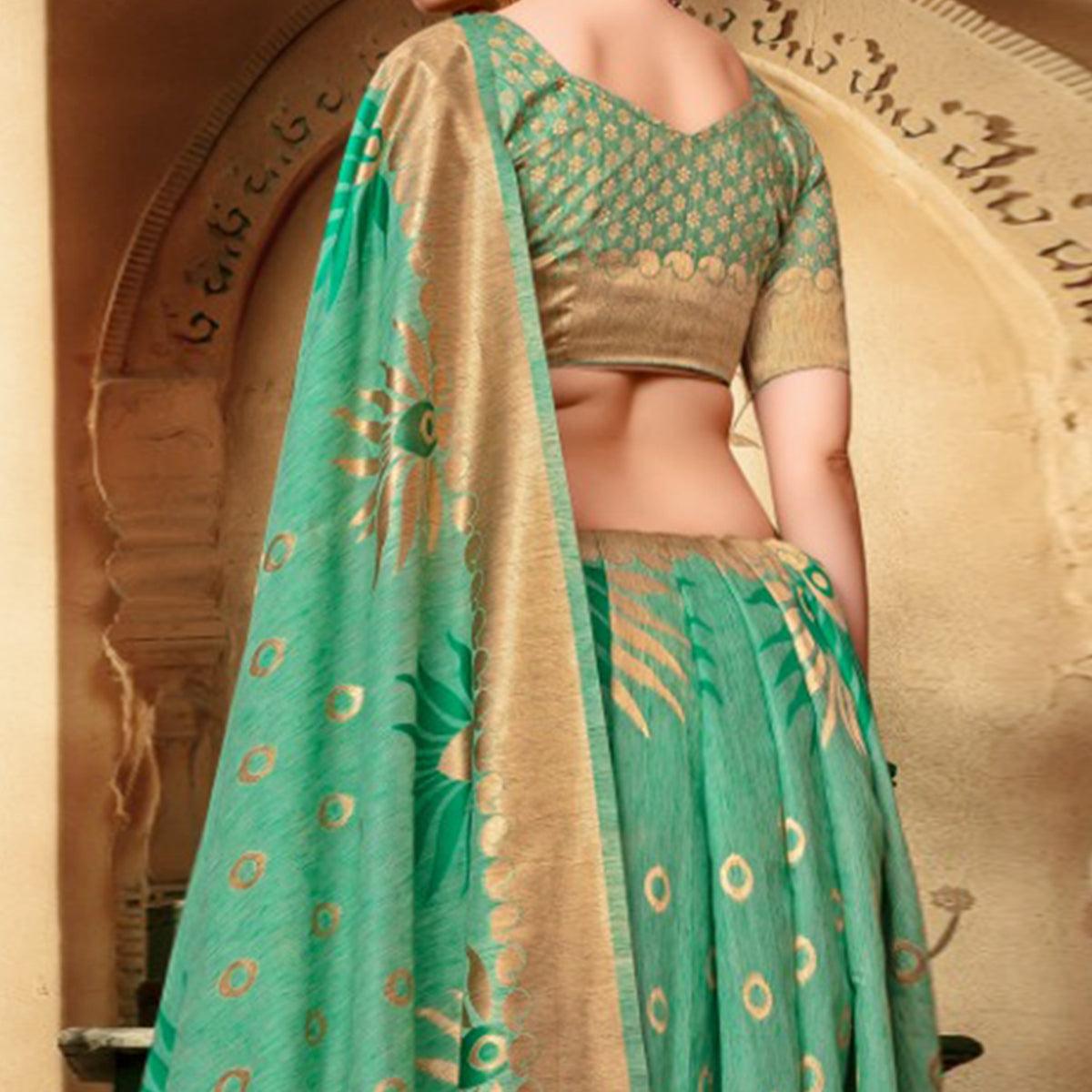 Charming Green Colored Festive Wear Woven Cotton Silk Saree