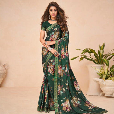 Charming Green Coloured Casual Wear Printed Crepe Saree