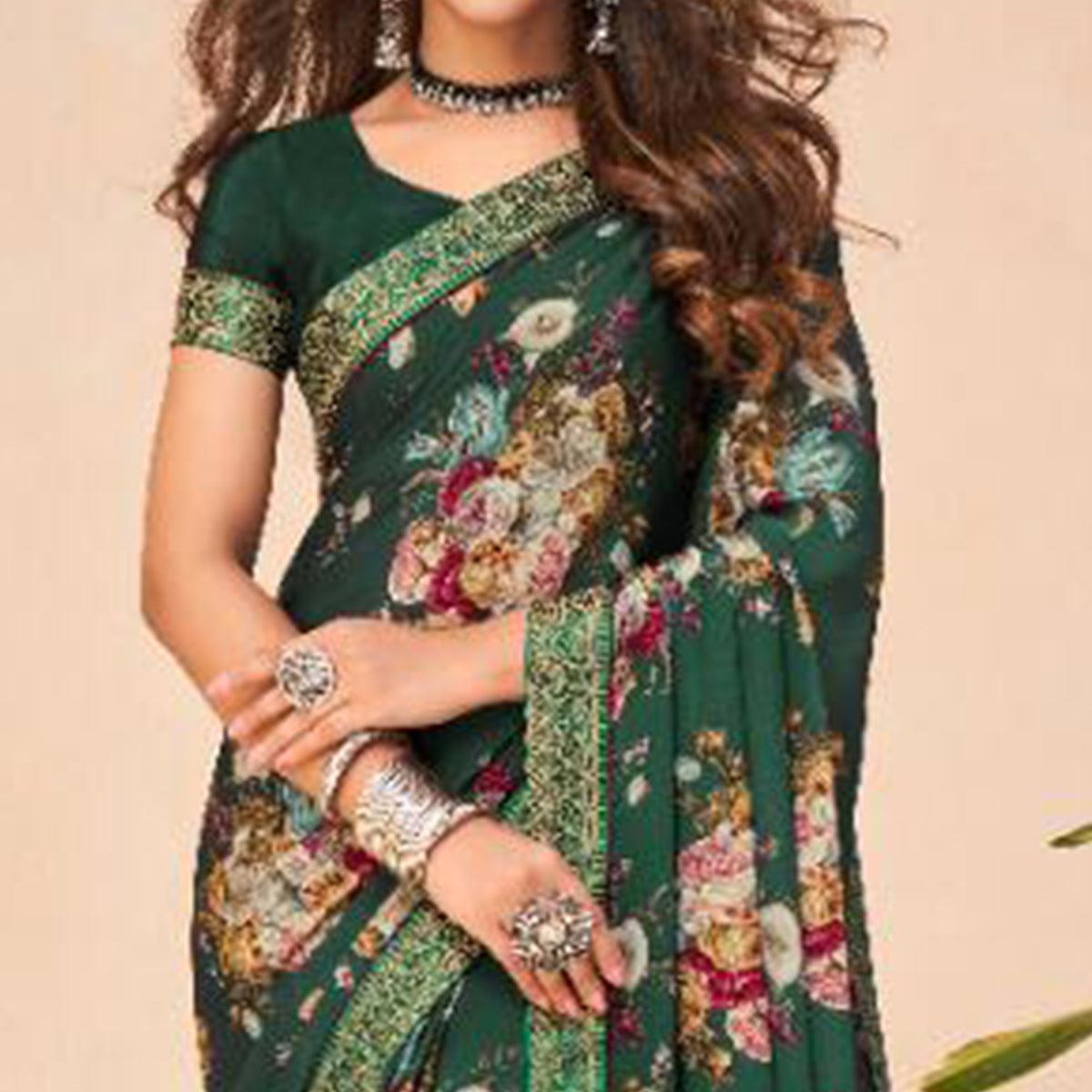 Charming Green Coloured Casual Wear Printed Crepe Saree