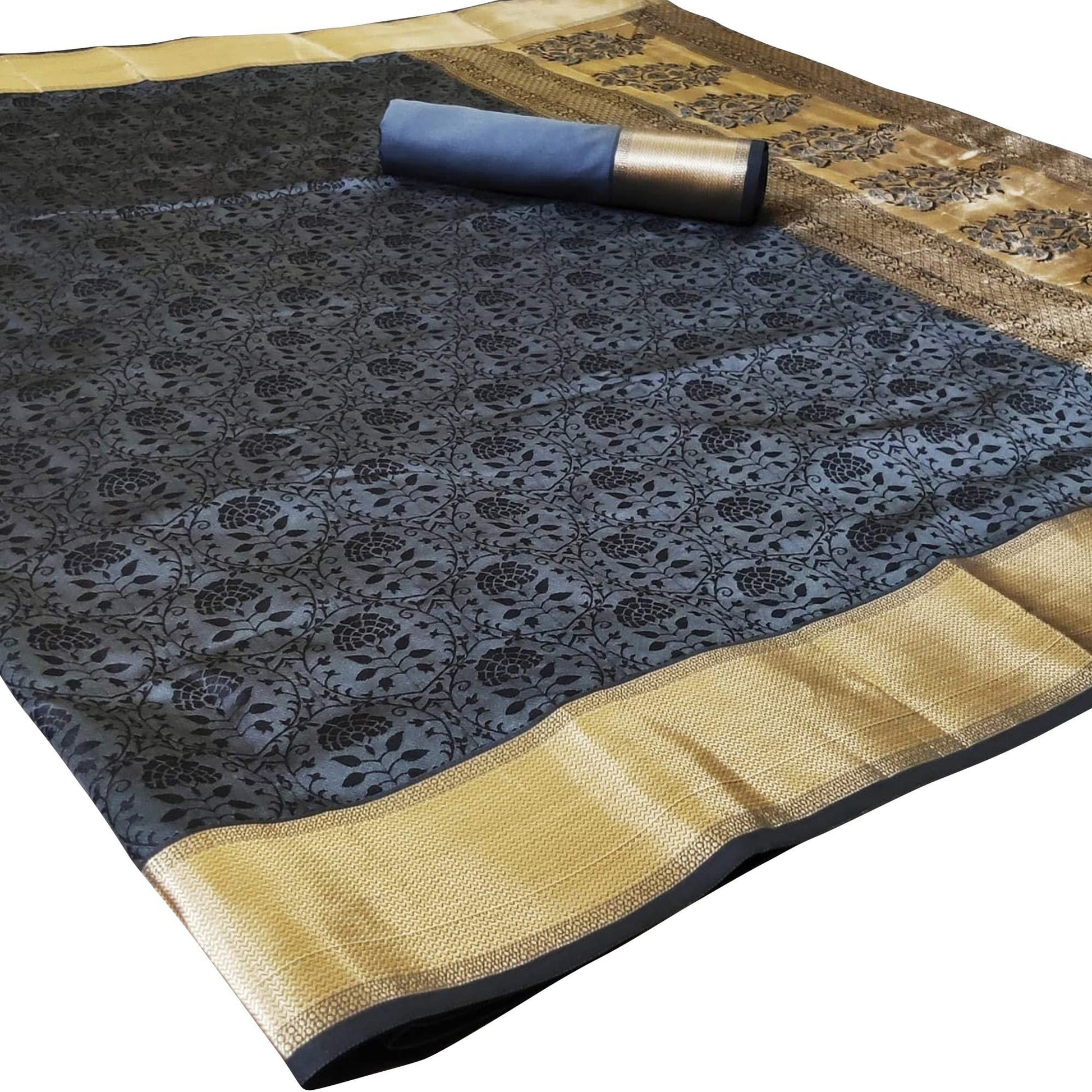 Charming Grey Colored Festive Wear Woven Heavy Silk Saree