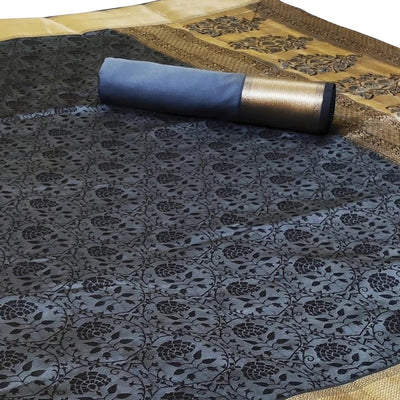 Charming Grey Colored Festive Wear Woven Heavy Silk Saree