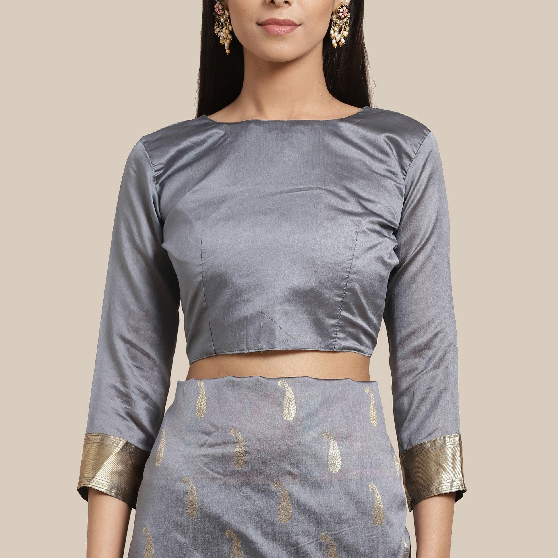 Charming Grey Colored Festive Wear Woven Silk Blend Saree