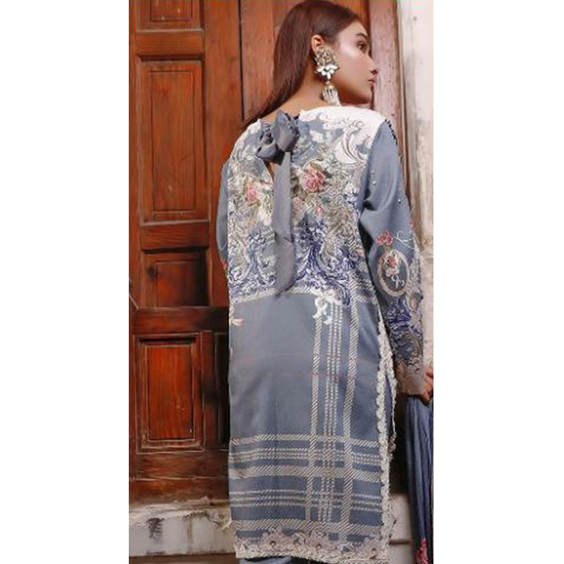 Charming Light Grey Colored Partywear Floral Printed Cotton Suit