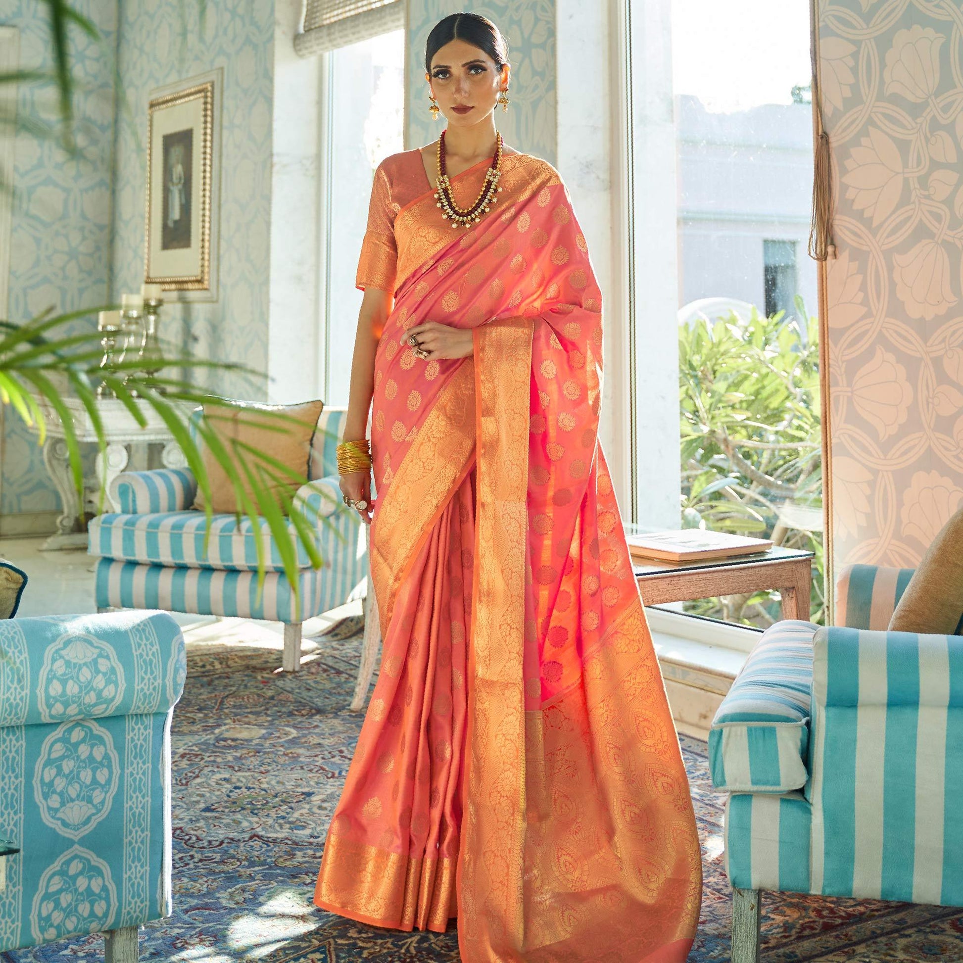 Charming Light Pink Colored Festive Wear Sana Two Tone Silk Saree