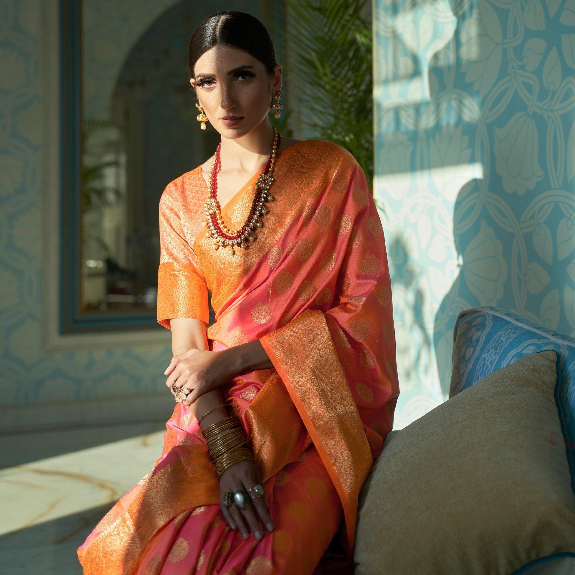Charming Light Pink Colored Festive Wear Sana Two Tone Silk Saree