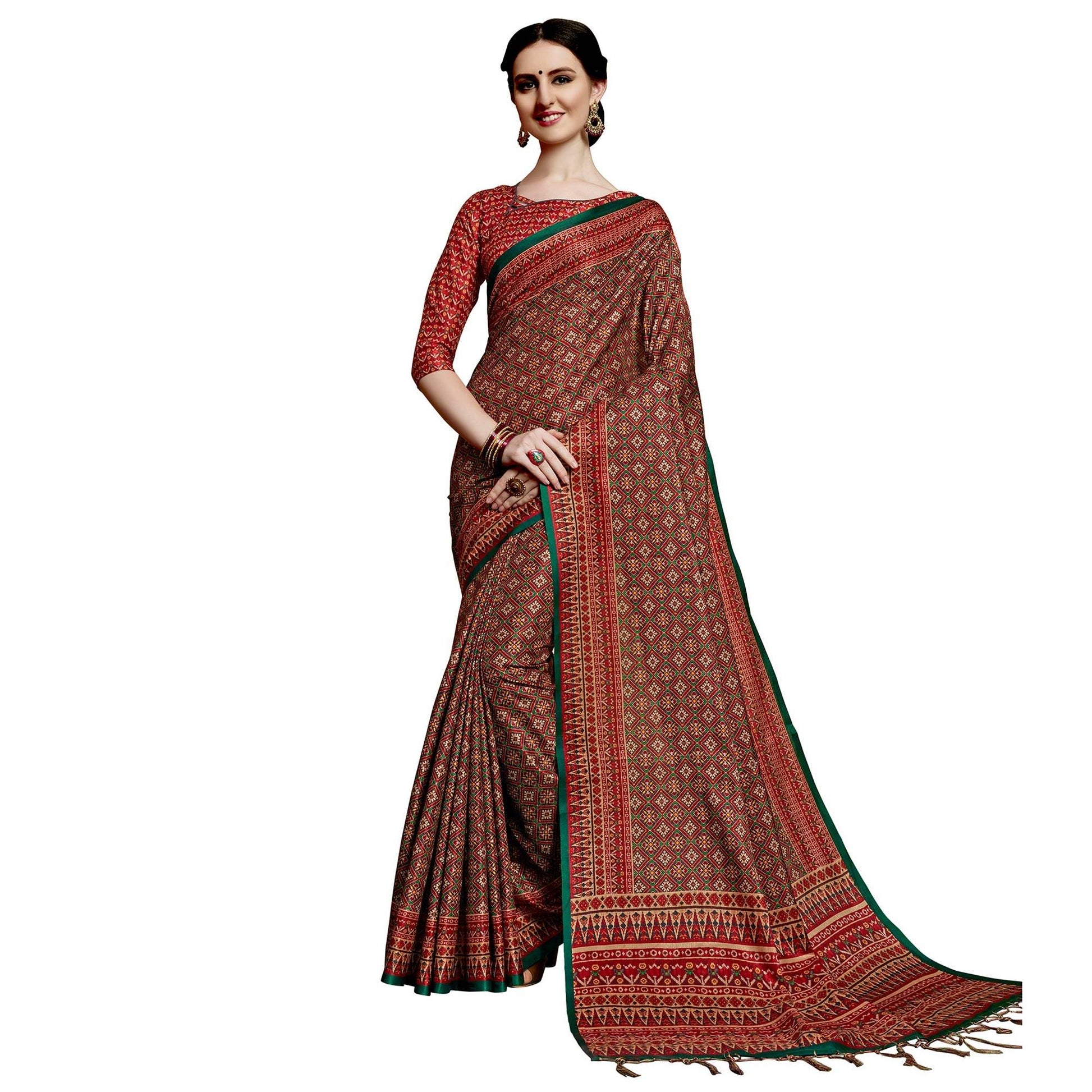 Charming Maroon Colored Festive Wear Printed Silk Saree
