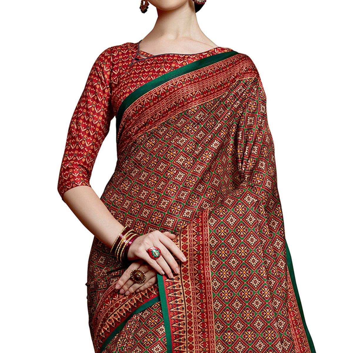 Charming Maroon Colored Festive Wear Printed Silk Saree