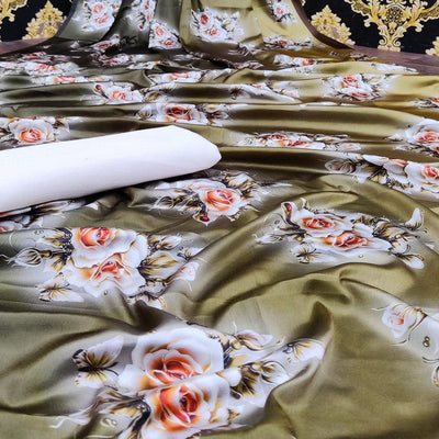 Charming Mehndi Green Colored Casual Wear Digital Floral Printed Satin  Saree