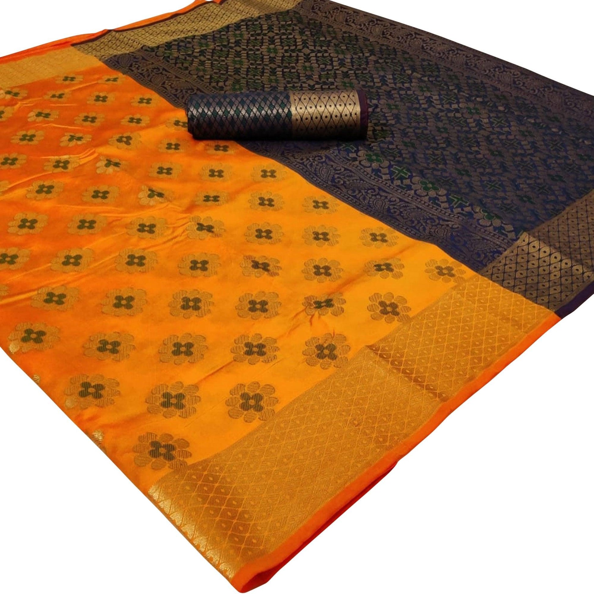 Charming Mustard Yellow Colored Festive Wear Woven Silk Saree