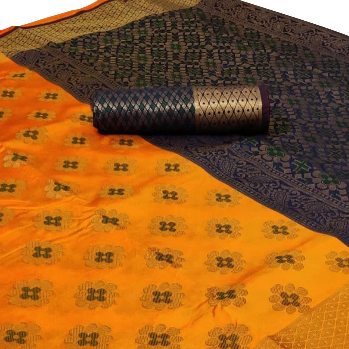 Charming Mustard Yellow Colored Festive Wear Woven Silk Saree