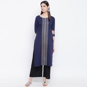 Charming Navy Blue Colored Casual Wear Printed Cotton Kurti