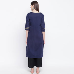 Charming Navy Blue Colored Casual Wear Printed Cotton Kurti