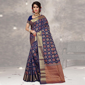 Charming Navy Blue Colored Festive Wear Woven Banarasi Silk Saree