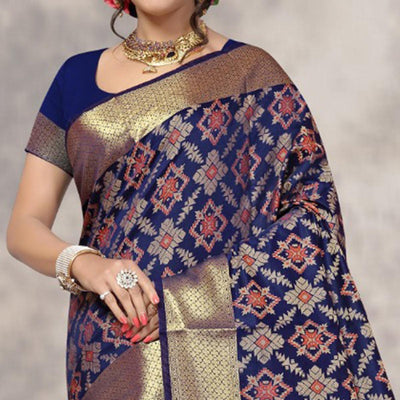 Charming Navy Blue Colored Festive Wear Woven Banarasi Silk Saree