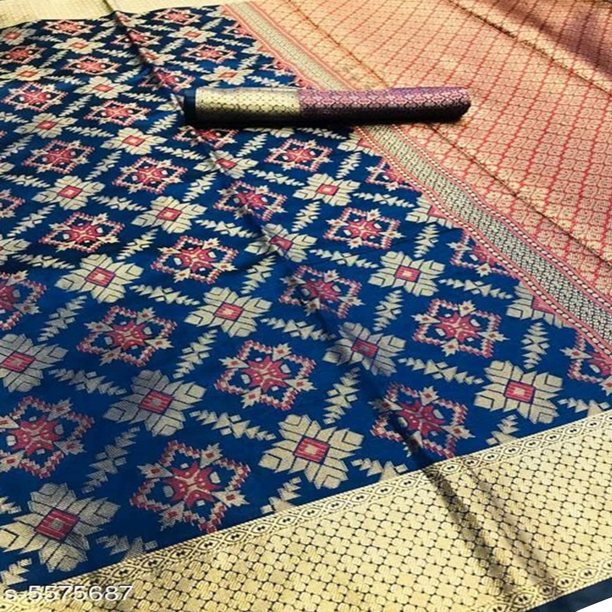 Charming Navy Blue Colored Festive Wear Woven Silk Saree