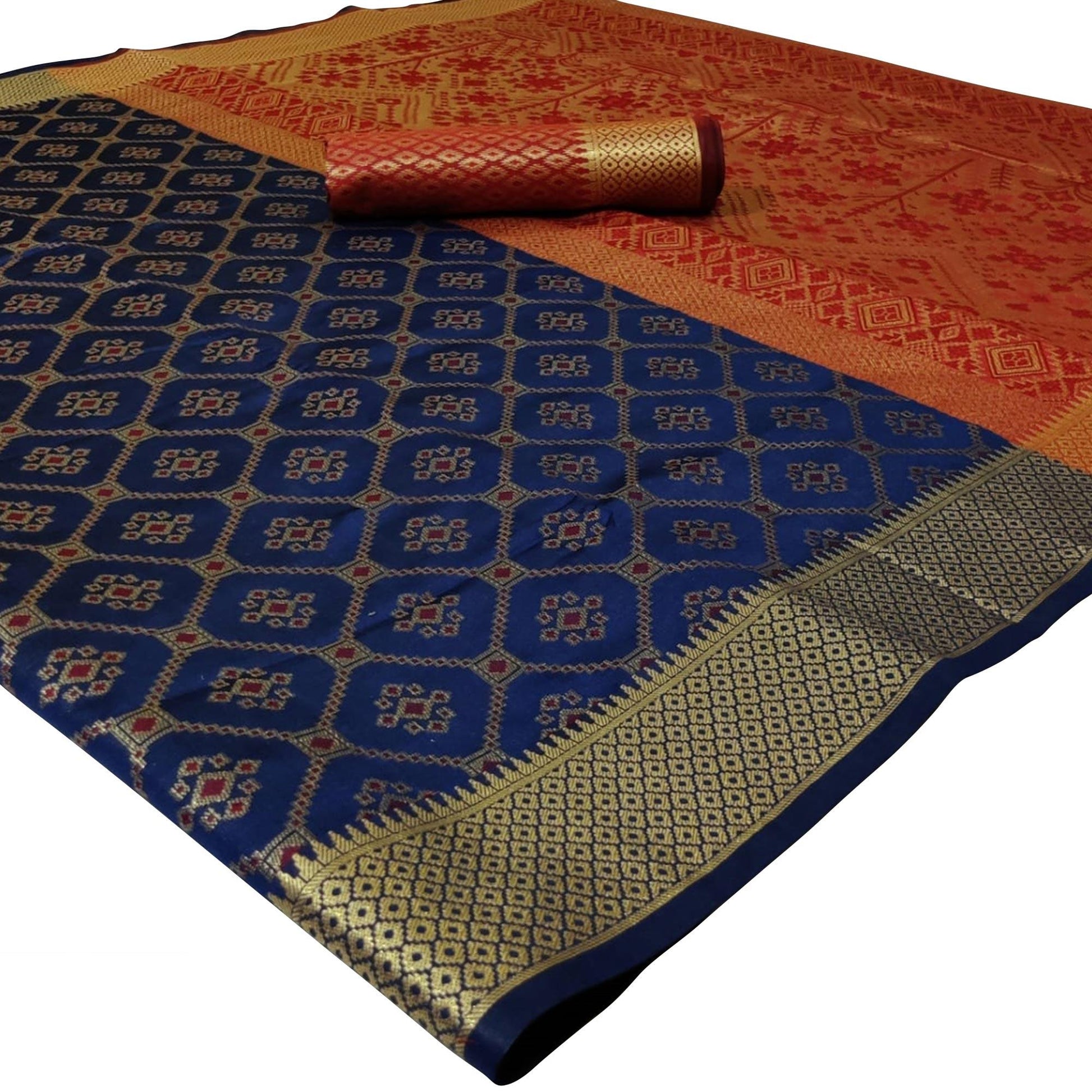 Charming Navy Blue Colored Festive Wear Woven Silk Saree