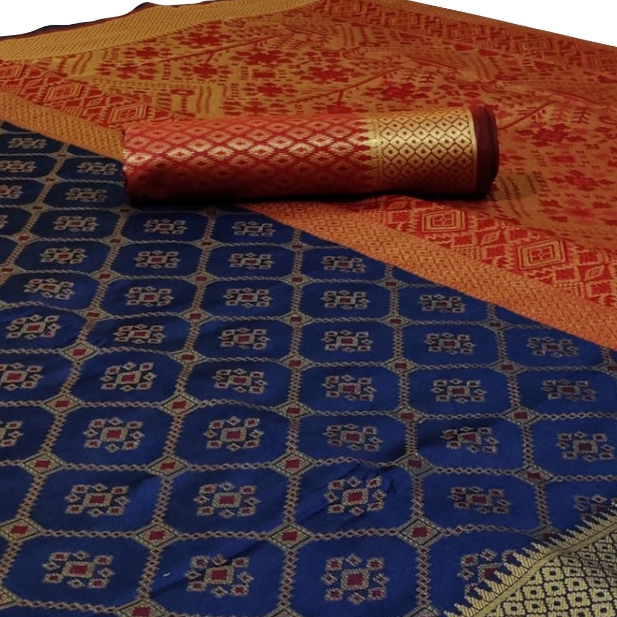 Charming Navy Blue Colored Festive Wear Woven Silk Saree